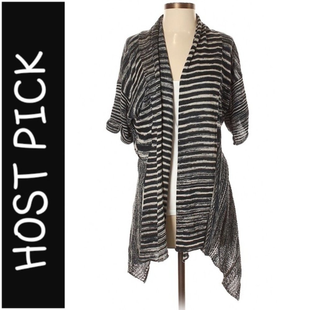 Elie Tahari Casual Classic Black & White Striped Open Cardigan Size Small